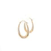 10K Yellow Gold 25.4mm Oval Puffy Two Tone Pattern Hoop Earrings