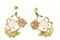10K Yellow Gold Black Hills Rose Leaf Sim. Opal Floral Earrings