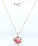 Gorgeous Yellow Gold Ruby and Diamond Heart Shaped Pendant on Chain Necklace