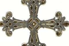 Sterling Silver Ornate Scroll Cross CZ Two Tone 14k Gold Pendant