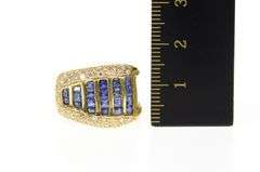 18K Yellow Gold 1.46 Ctw Graduated Princess Sapphire Diamond Ring