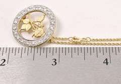 Astounding 14K Yellow Gold Diamond Rose Circle Pendant Necklace