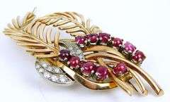 Incredible 18K Gold Rubies & Diamonds Early Fur Clip