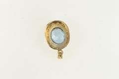 14K Yellow Gold Blue Topaz Arts & Crafts Statement Pendant