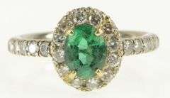 14K White Gold 1.43 Ctw Emerald Diamond Halo Engagement Ring