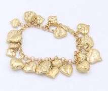 Attractive High Polished and Brushed Textured Heart Charm Bracelet
