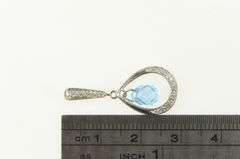 14K White Gold Pear Blue Topaz Diamond Accent Drop Pendant