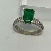 CERTIFIED 14K WHITE GOLD DIAMOND AND EMERALD RING