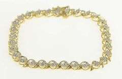 10K Yellow Gold Diamond Cluster Wave Link Classic Tennis Bracelet