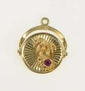 14K Yellow Gold Nassau Bahamas Palm Tree Syn. Ruby Charm/Pendant