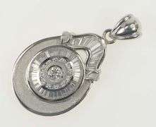 18K White Gold Tear Drop Baguette & Round Cluster CZ Pendant