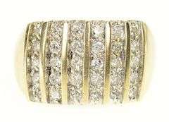 14K Yellow Gold 0.90 Ctw Diamond Striped Domed Statement Ring