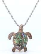 Vintage 925 Sterling Silver Abalone Turtle Pendant on Italian Chain Necklace
