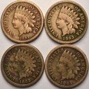Lot Of 4 Copper-Nickel Civil War Indian Head Cents