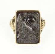 10K Yellow Gold Carved Soldier Black Onyx Cameo Statement Ring