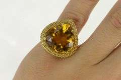 18K Yellow Gold 1960's Pear Citrine Woven Trim Cocktail Ring