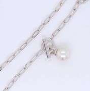 925 Sterling Silver Pearl Pendant on Paper Clip Link Chain