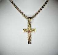 14 Kt Plated Rose Gold and Yellow Gold 2 Tone Jesus Cross Pendant Necklace