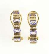 14K Yellow Gold Oval Tanzanite Diamond Inset Semi Hoop Earrings
