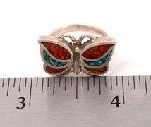 Sterling Silver Turquoise and Coral Butterfly Ring