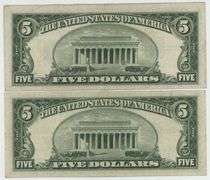 Pair of $5 Blue Seal Silver Certificate STAR notes: 1934 & 1953