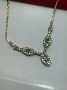 CERTIFIED BRAND NEW 14K GOLD DIAMOND AND EMERALD NECKLACE