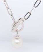 925 Sterling Silver Pearl Pendant on Paper Clip Link Chain