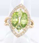 Attractive Yellow Gold 3ctw Marquise and Square Cut Peridot and Diamond accent Halo Ring