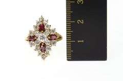 10K Yellow Gold Ornate Cubic Zirconia Syn. Ruby Cluster Ring