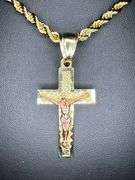 14 Kt Plated Rose Gold and Yellow Gold 2 Tone Jesus Cross Pendant Necklace