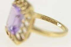 14K Yellow Gold Emerald Cut Amethyst Lattice Filigree Ring