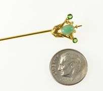 14K Yellow Gold Art Deco Turquoise Syn. Emerald Ornate Stick Pin