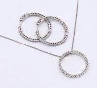 Set of 925 Sterling Silver Cubic Zirconia Pendant on Chain and Hoop Earrings