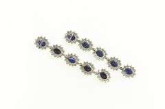 14K White Gold 3.75 Ctw Sapphire Diamond Halo Dangle Earrings