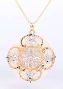 Beautiful Yellow Gold 2 Tone Mop Diamond Cut Pendant with Chain