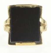10K Yellow Gold Squared Black Onyx Retro Classic Statement Ring
