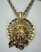 14 Kt Yellow Gold Plated 14.8 Gram Jesus Pendant Necklace