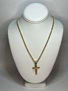 14 Kt Plated Rose Gold and Yellow Gold 2 Tone Jesus Cross Pendant Necklace