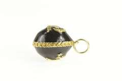 14K Yellow Gold Black Enamel Russian Helmet Soldier Egg Charm/Pendant