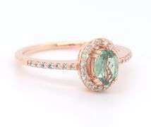 Charming Rose Gold oval Green Spinel in Diamond Halo Ring