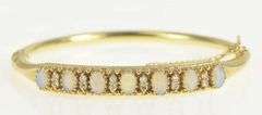 14K Yellow Gold 2.36 Ctw Oval Natural Opal Diamond Bangle Bracelet