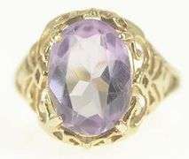 10K Yellow Gold Oval Amethyst Ornate Filigree Cocktail Ring