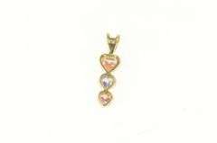 10K Yellow Gold Tiered Heart Pink & Purple Cubic Zirconia Pendant