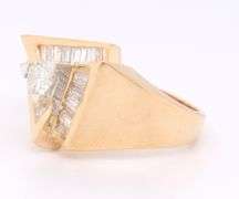 Majestic Yellow Gold Center and Baguette Diamond Triangle Ring