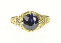 Gold Filled Victorian Syn. Sapphire Floral Engraved Ring