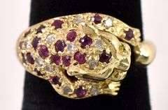Fierce 14K Yellow Gold Big Cat Ruby and Diamond Ring