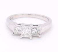 Optimal White Gold 1ctw Princess Cut Three Stone Ring