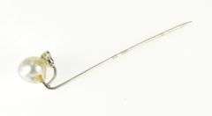 14K White Gold Victorian Pearl Diamond Accent Statement Stick Pin