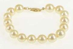 14K Yellow Gold 8.5mm Pearl Strand Classic Retro Statement Bracelet