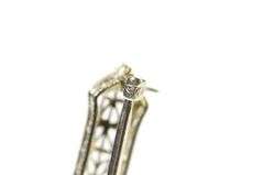 14K White Gold Art Deco Ornate Leaf Filigree Bar Pin/Brooch